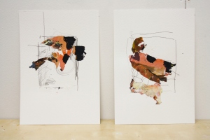 Switch, Graphite and Dried Acrylic Paint on 2 pieces of Paper, 2013