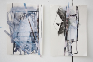 Untitled Drawings (shown together), Pen, emulsion and photograph on paper, 2013